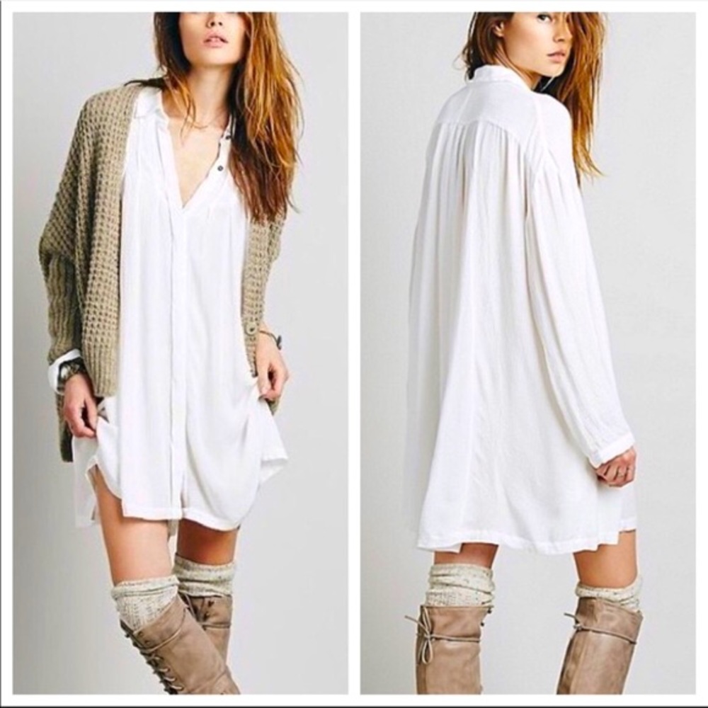 ‼️SOLD ❌Free People Spin Me Tunic Shirt Dress - Ivory / White